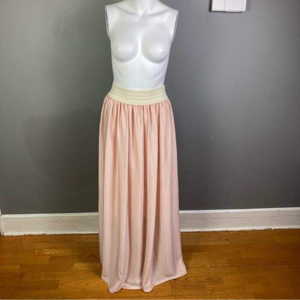 Siren‎ Summer pink satin skirt medium Tahari NWT crochet maxi princess Grecian